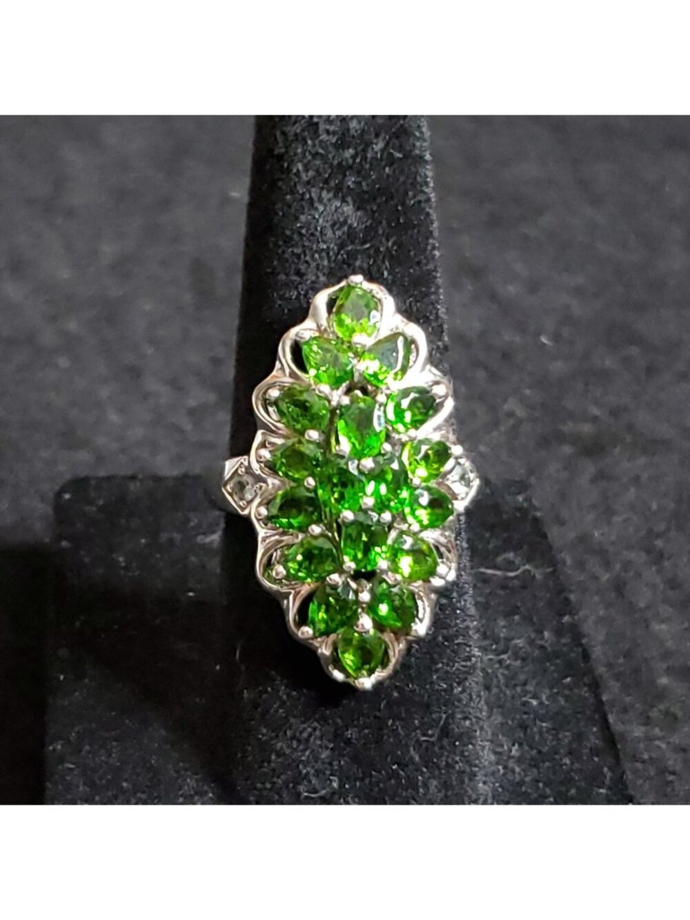 Chrome Diopside Cocktail Ring Sz 6 Cluster Sterling Silver Green Signed